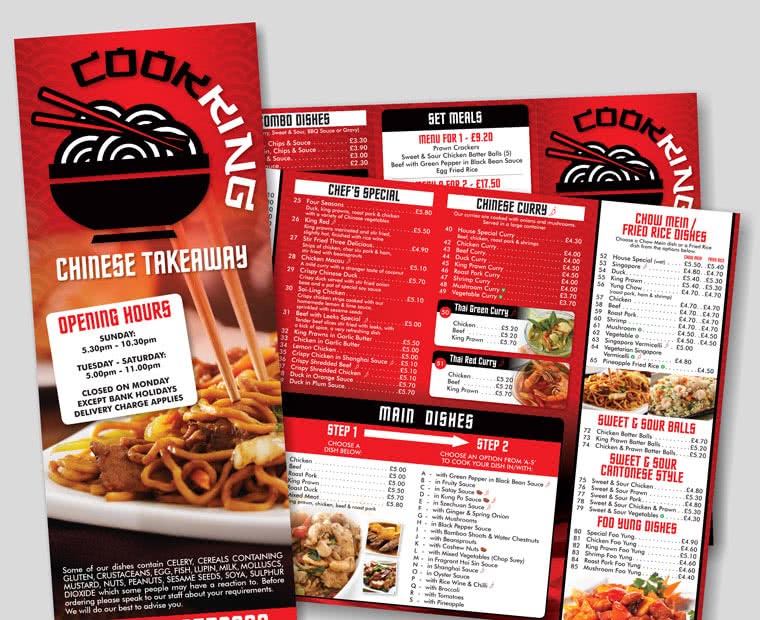 Printed Chinese Takeaway Menu - A4 Menu Printing W-Fold from Low Cost Menus.